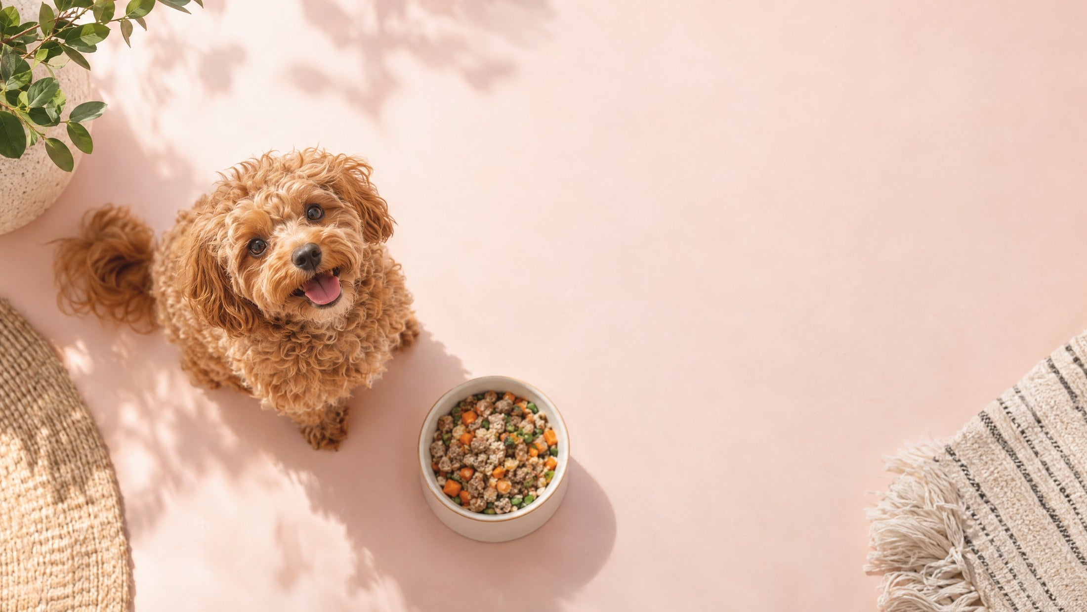 A happy dog ready for real food